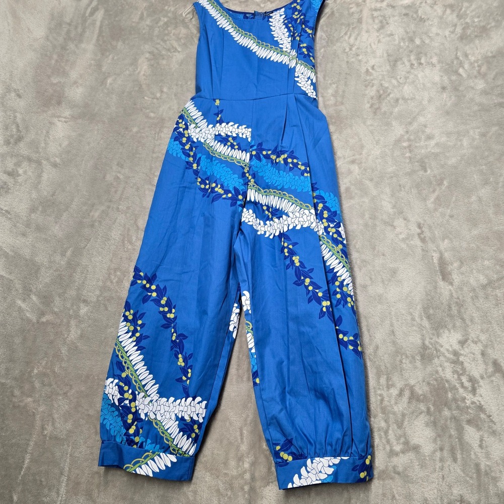 Lee's‎ Fashion Jumpsuit Women M Blue Hawaiian Tropical Floral Lei Pockets Light - Picture 9 of 14